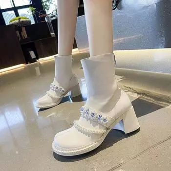 Новые модные женские кожаные ботинки на толстом каблуке, повседневные прогулочные ботинки, ботинки Martin, модные ботинки 35 белый