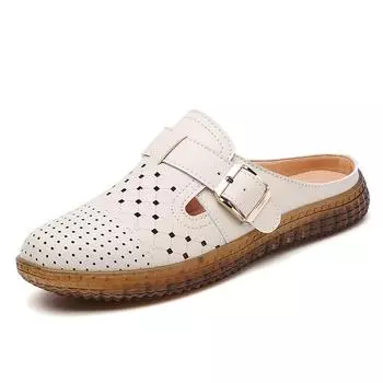 Новые модные женские кожаные мокасины Легкие повседневные туфли на плоской подошве дышащие нескользящие весенне-летние полутапочки большого размера женская обувь 35
