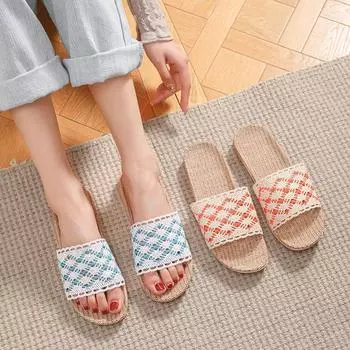 Новые модные женские кружевные домашние льняные тапочки 35