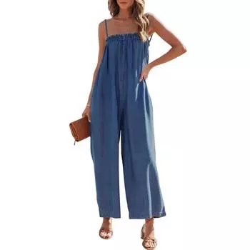 Новые модные женские летние повседневные однотонные брюки, комбинезоны, комбинезоны, брюки L синий