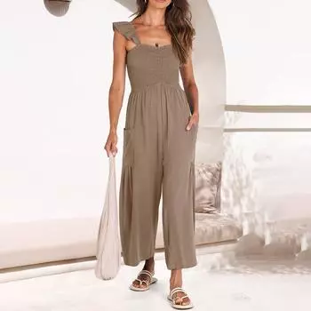 Новые модные женские летние повседневные однотонные брюки, комбинезоны, комбинезоны, брюки M