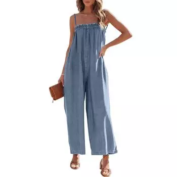 Новые модные женские летние повседневные однотонные брюки, комбинезоны, комбинезоны, брюки XL синий