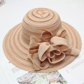 Новые модные женские летние шляпы от солнца из органзы с широкими полями и большим цветком, элегантная женская шляпа-федора для свадебной церковной вечеринки M56-58cm белый