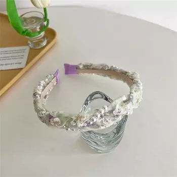 Новые модные женские милые сетчатые повязки на голову с принтом, летние тонкие повязки для волос с жемчугом и переплетением, аксессуары для волос