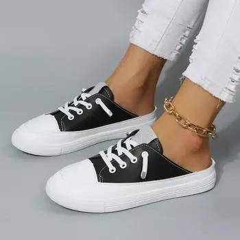 Новые модные женские мюли на плоской подошве, тапочки, женские сандалии на низком каблуке, женские шлепанцы 43 размера, повседневные кроссовки для ходьбы, ходьбы 35 чёрный