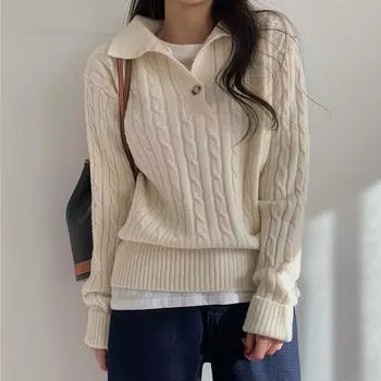 Новые модные женские осенние пуловеры, свитера с длинным рукавом и отложным воротником, зимние трикотажные изделия, свободные вязаные свитера для женщин, элегантные топы 25311 One Size белый