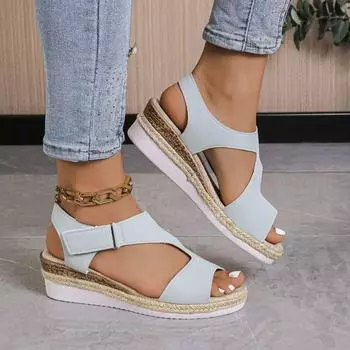 Новые модные женские повседневные босоножки на танкетке, удобные, с открытым носком, блестящие, золотистого цвета, женские летние босоножки на высоком каблуке Sandalias De Mujer 36 белый