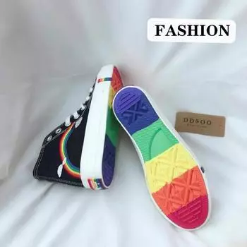 Новые модные женские радужные высокие парусиновые туфли на плоской подошве, уличная обувь для бега для отдыха 35 белый