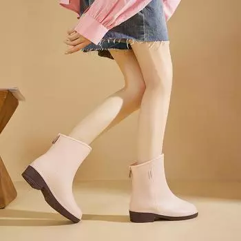 Новые модные женские резиновые сапоги средней и низкой высоты, нескользящие, водонепроницаемые и износостойкие, наружная одежда, водонепроницаемые сапоги для взрослых, резиновая обувь с рукавом 36 розовый
