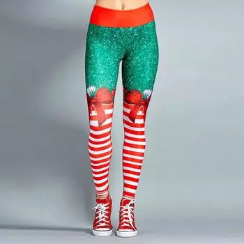 Новые модные женские рождественские принты платья фитнес-брюки спортивные штаны штаны для йоги леггинсы размера плюс S красный
