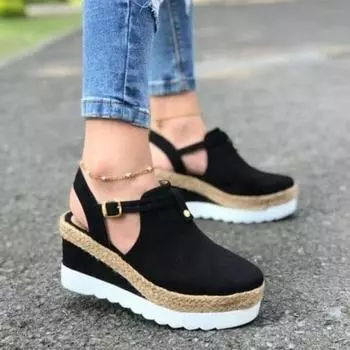 Новые модные женские сандалии больших размеров с толстой подошвой, повседневные пляжные сандалии 35 чёрный