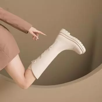 Новые модные женские сапоги до колена, осенние и зимние, лакированные, женские, на шнуровке, на среднем каблуке, повседневные сапоги 35