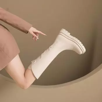 Новые модные женские сапоги до колена, осенние и зимние, лакированные, женские, на шнуровке, на среднем каблуке, повседневные сапоги 35