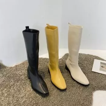 Новые модные женские сапоги на толстом каблуке с острым носком, средней высоты, сапоги для отдыха на открытом воздухе, рыцарские сапоги 35