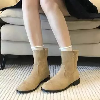 Новые модные женские сапоги осень-зима корейский стиль до середины икры тонкий ретро толстый каблук острый носок ковбойские сапоги Zapatos 35