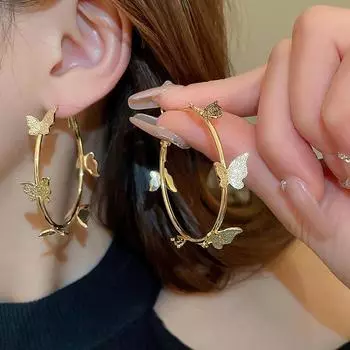 Новые модные женские серьги-кольца Buttery, модные серьги-кольца в стиле хип-хоп, металлические серьги, элегантные украшения для ушей золотой