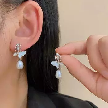 Новые модные женские серьги с жемчугом и бабочкой в виде сладкой ракушки