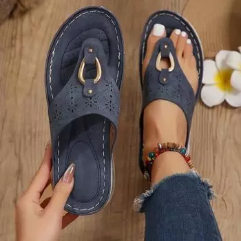 Новые модные женские шлепанцы 2024 года, летние пляжные тапочки на платформе, повседневные босоножки на танкетке, универсальная летняя женская обувь 36 синий