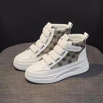 Новые модные женские спортивные повседневные туфли на липучках с высоким верхом, удобные прогулочные туфли на платформе 35 бежевый