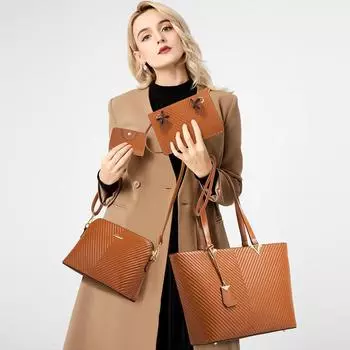 Новые модные женские сумки через плечо, повседневные женские сумки большой вместимости, простые сумки из искусственной кожи, ручные сумки, набор из 4 сумок и кошельков