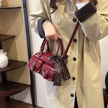 Новые модные женские сумки из искусственной кожи для отдыха, однотонные, с ленточным декором, с несколькими карманами, женская сумка через плечо, сумка через плечо для прогулок