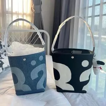 Новые модные женские сумки, сумка-ведро, дизайнерская женская роскошная сумка, простая и универсальная, джинсовая, вязаная сумка через плечо с буквами