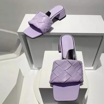 Новые модные женские тапочки из кожи ручной работы на низком квадратном каблуке, женские повседневные туфли для отдыха на открытом воздухе, пляжные сандалии 37 белый