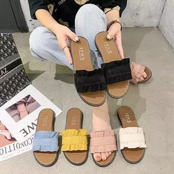 Новые модные женские тапочки, весенние и летние кружевные тапочки на плоской подошве, повседневные сандалии, студенческие пляжные туфли на плоской подошве 35 небесно-голубой