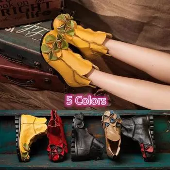 Новые модные женские туфли из натуральной кожи, увеличивающие рост, туфли на плоской подошве, ботильоны в национальном стиле, мягкие короткие ботинки, большие размеры 35-42 42 чёрный/красный