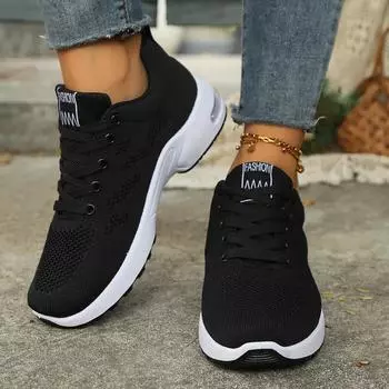 Новые модные женские туфли из вулканизированной кожи с круглым носком на плоской подошве для женщин, женские кроссовки на платформе со шнуровкой, дышащие женские туфли для спорта на открытом воздухе 36 чёрный