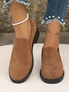 Новые модные женские туфли-лодочки с круглым носком и средним каблуком для женщин, туфли-лоферы на платформе без застежек, повседневные туфли на открытом воздухе с металлическим декором 36 коричневый