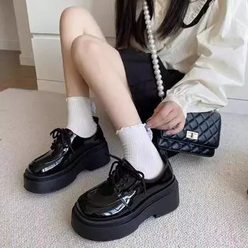 Новые модные женские туфли-лоферы Весна Новые черные туфли на плоской платформе Женские туфли-лоферы слипоны Туфли-лодочки Дизайнерские повседневные кожаные оксфорды 37
