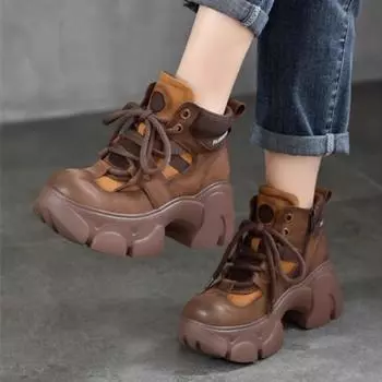 Новые модные женские туфли на квадратном каблуке с высоким верхом, горячая распродажа 2024 года, однотонные толстые туфли со шнуровкой и круглым носком для женщин 35 оранжевый