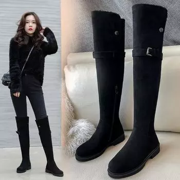 Новые модные женские зимние хлопковые сапоги выше колена 32 чёрный