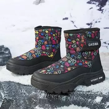 Новые модные зимние ботинки для мужчин, повседневные, теплые, плюшевые, нескользящие, на платформе, для прогулок, мужские, хлопковые, ботильоны, мужская обувь 39 чёрный