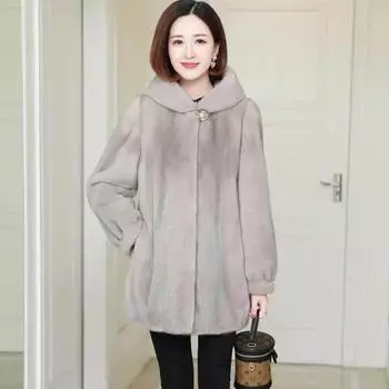 Новые модные зимние модели пальто из искусственного норкового меха, свободное пальто из норки, женское утолщенное пальто средней длины с капюшоном