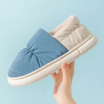 Новые модные зимние мужские водонепроницаемые тканевые нескользящие тапочки с покрытием пятки теплые плюшевые тапочки мужские мягкие подошвы домашняя повседневная хлопковая обувь 36-37