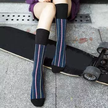 Новые модные зимние женские полосатые высокие носки с блестящими деталями из эластичного хлопка для девочек, спортивные, теплые One Size королевский синий
