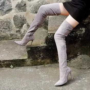 Новые модные зимние женские сапоги, эластичные высокие сапоги, женские сапоги на тонком высоком каблуке, красные туфли, женские длинные сапоги, женские сапоги 35 коричневый