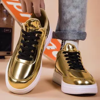 Новые модные золотистые блестящие кожаные туфли для мужчин, удобные низкие мужские туфли на плоской подошве, большой размер 47, туфли на платформе, повседневная мужская обувь 39