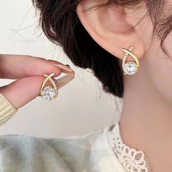Новые модные золотые круглые циркониевые простые висячие серьги для женщин, очаровательные корейские украшения-кольца, подарок на свадьбу и день рождения золотой