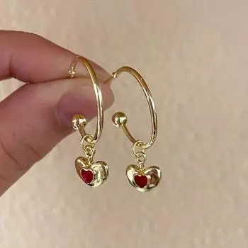 Новые модные золотые серьги Love Red с микроинкрустацией цирконом C-кольцо