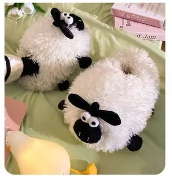 Новые мохнатые овечьи мохнатые женские мюли с набивным мехом женские зимние теплые плюшевые домашние туфли унисекс большие тапочки 45 36-37