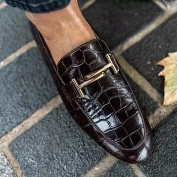 Новые мокасины мужские туфли PU однотонные модные деловые повседневные свадебные вечерние классические туфли с крокодиловым узором из металла CP015 38 коричневый