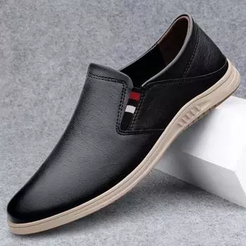 Новые мокасины ручной работы слипоны плоская подошва универсальные натуральная кожа мужская обувь повседневные слипоны лоферы дышащие мужские прогулочные балетки 37 чёрный