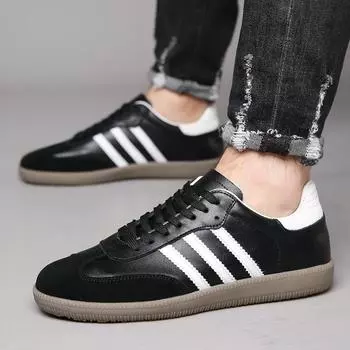 Новые молодежные модные кожаные туфли, мужские и женские туфли на плоской подошве, мягкие подошвы, удобные одинарные туфли, модная универсальная повседневная обувь. 39 чёрный