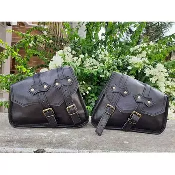 Новые мотоциклетные 2 седельные сумки из козьей кожи, боковые сумки для багажа, пара 2 черных сумок 9 x 11 x 5 in чёрный