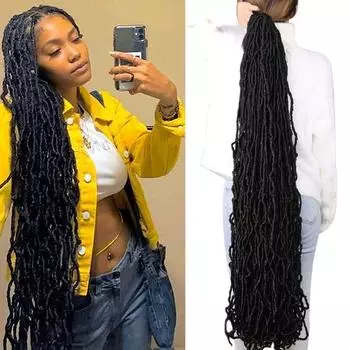 Новые мягкие локоны, вязаные крючком, 36 дюймов, длинные натуральные вьющиеся волосы, волнистые искусственные локоны, вязаные крючком косички #1B