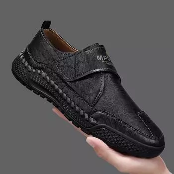 Новые мягкие мужские лоферы, кожаная повседневная обувь без шнуровки для мужчин, мокасины, большие размеры 39-48, кроссовки на плоской подошве, мужские дизайнерские мужские туфли ручной работы 38 чёрный