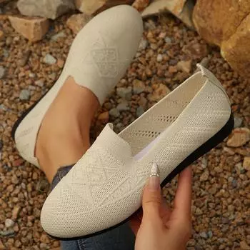 Новые мягкие подошвы женские повседневные туфли весна лето сетчатые вязаные дышащие балетки женские легкие удобные мокасины без застежек Zapatos Mujer 36 чёрный